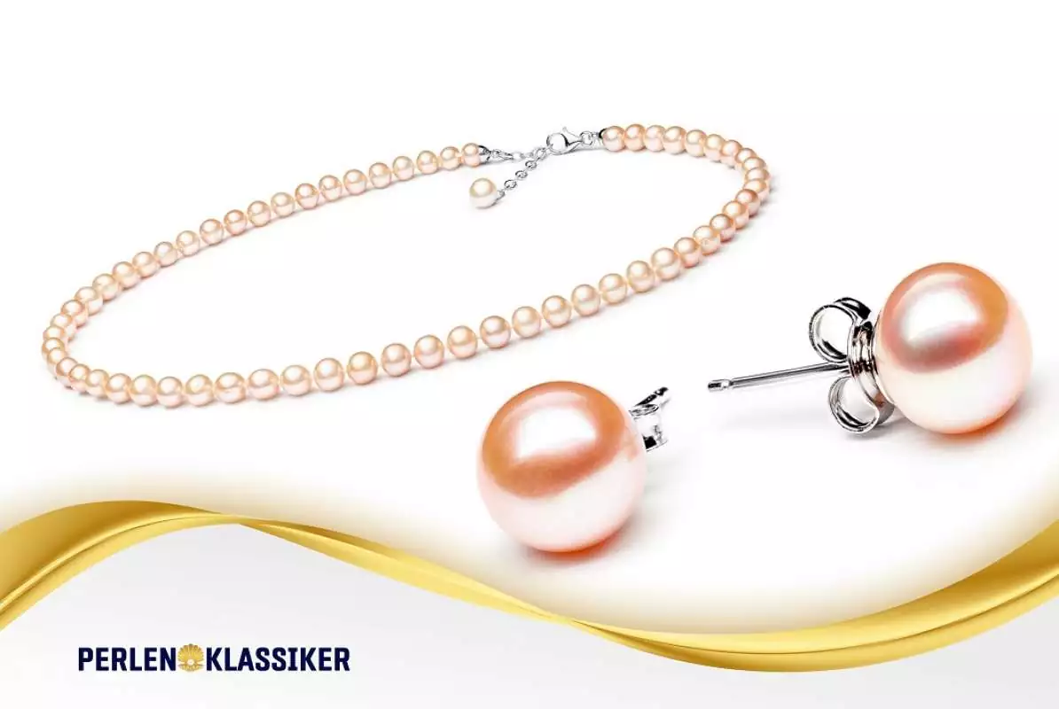 Perlenschmuck Set - Klassisch elegant - Perlenohringe rosa und Perlenkette rosa
